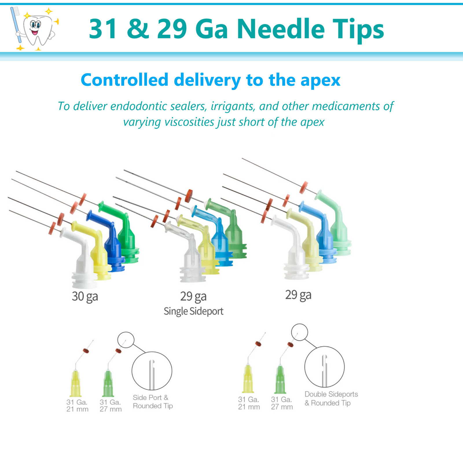 Dental Endo Apex Tips 31, 29 Ga Needle Tips Flexible Sideport irrigator Navi Typ