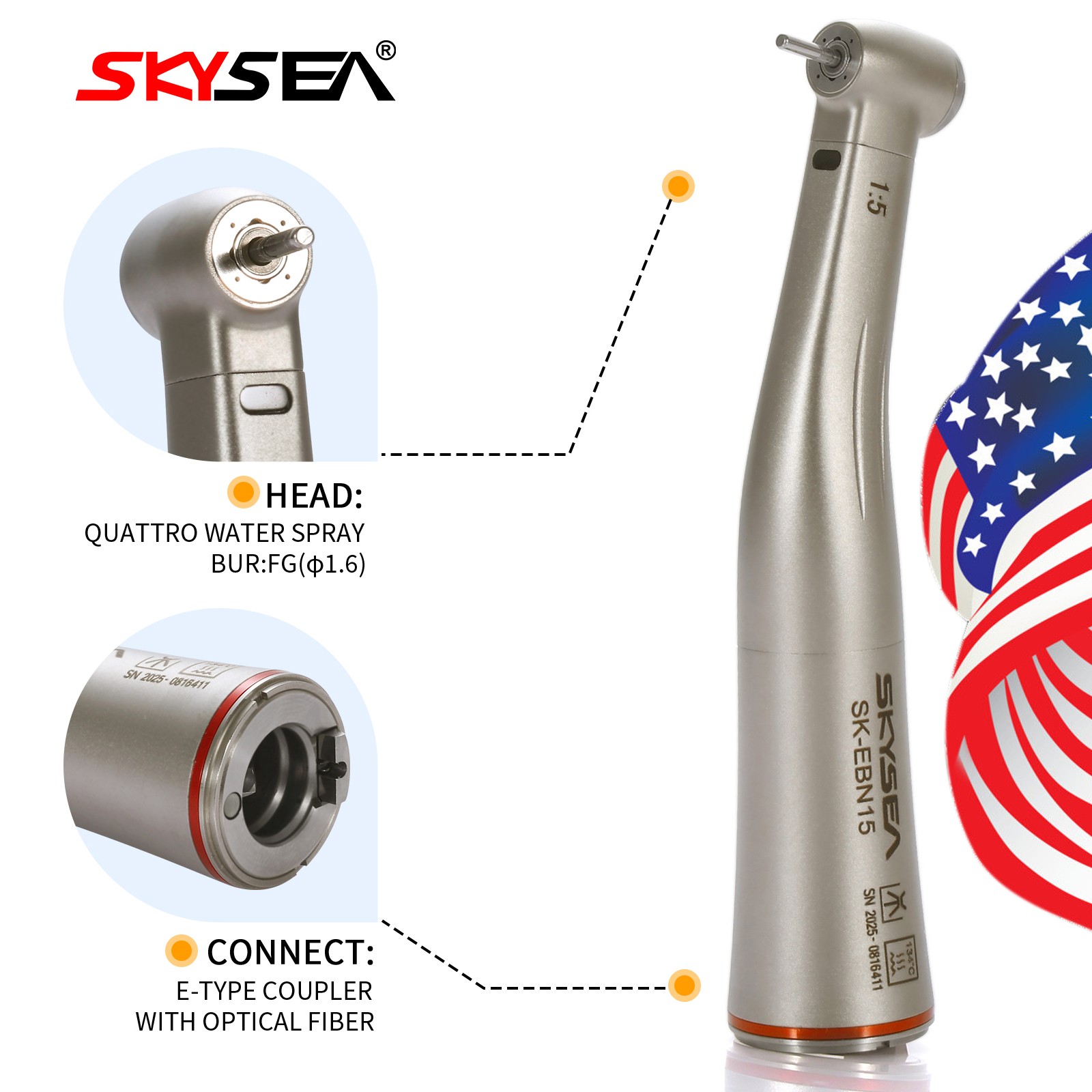 NSK Style Dental Slow Low Speed Handpiece E-type Air Motor Micromotor 4 Holes M4