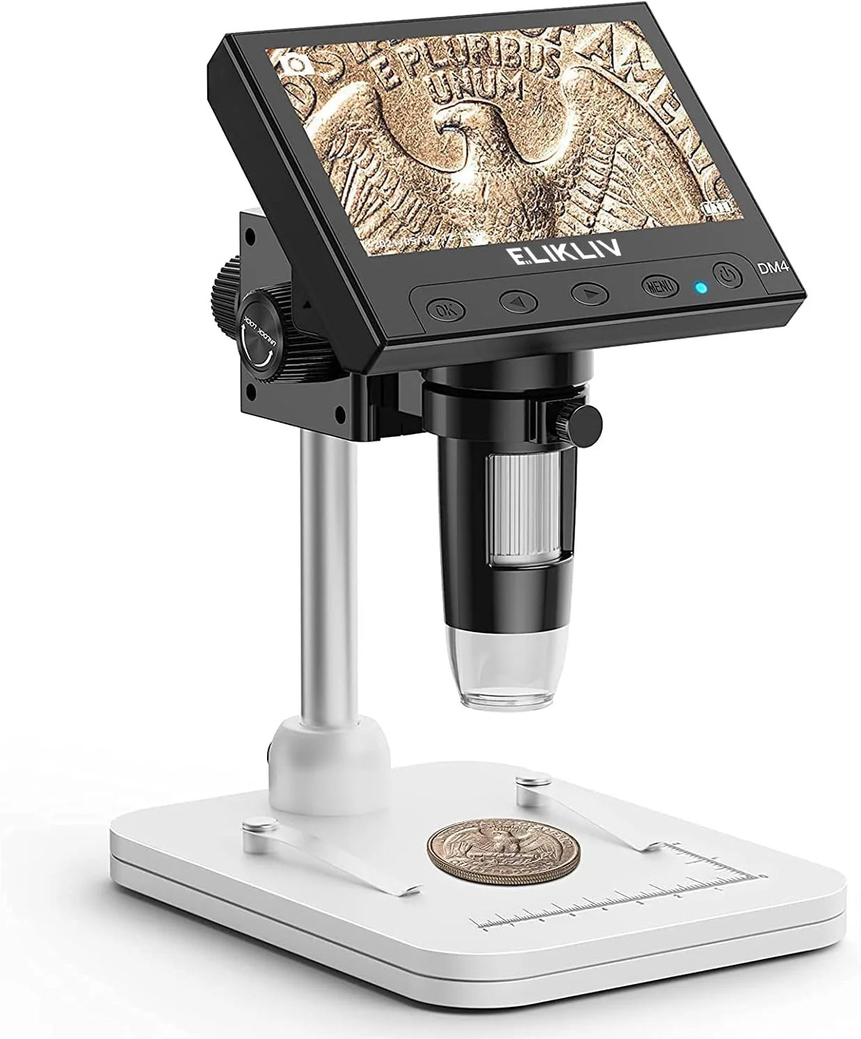 Elikliv Microscope, LCD Digital Coin Microscope 1000x, Coin Magnifier with 8 Adj