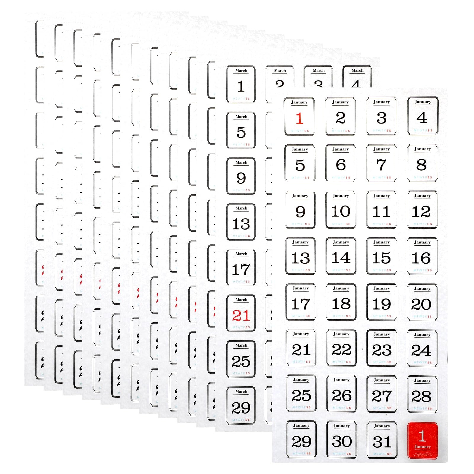 12 Monthly Calendar Number Stickers White Background With Black Text