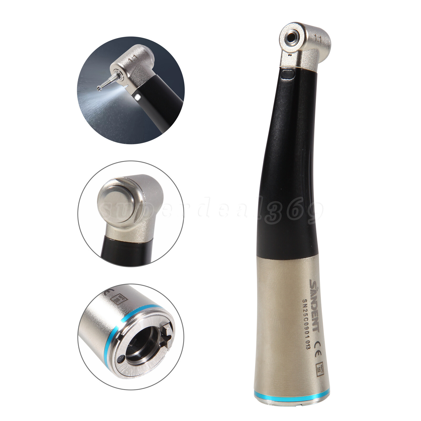 SANDENT Dental 1:1 Fiber Optic Contra Angle Low Speed Handpiece Inner Channel ns