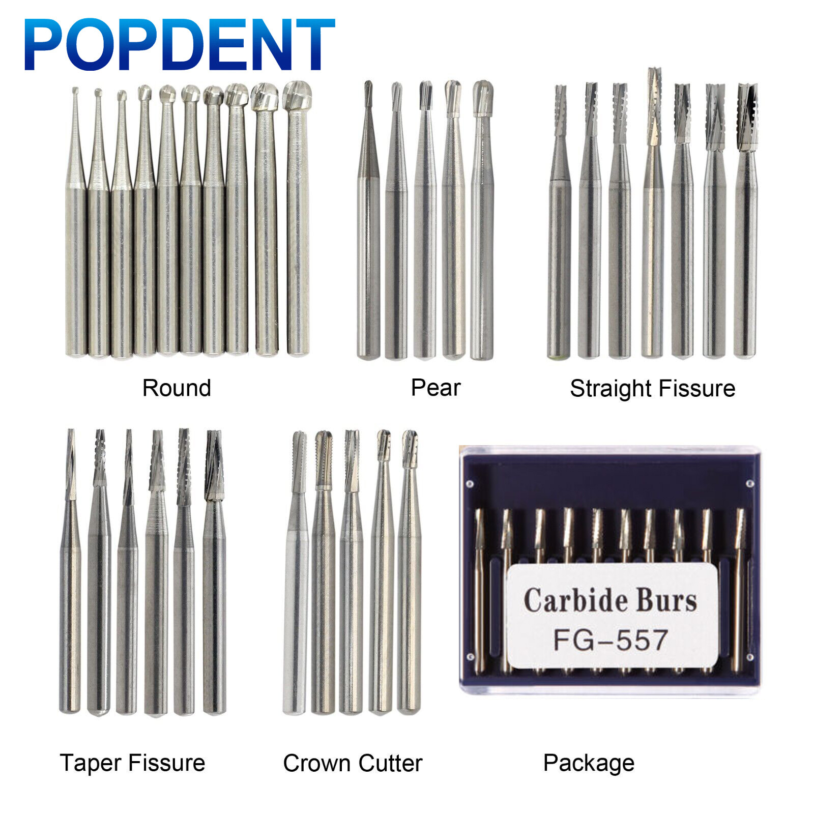 Dental Carbide Bur Friction Grip FG Round 557 330 For High Speed Handpiece