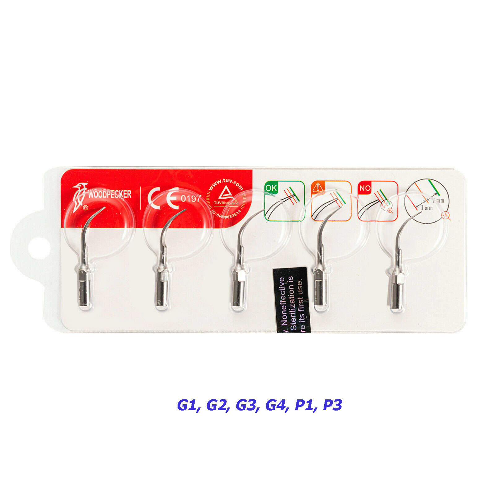 5PCS Original Woodpecker Dental Ultrasonic Scaler Tips Set G1, G2, G3, G4, P1,P3