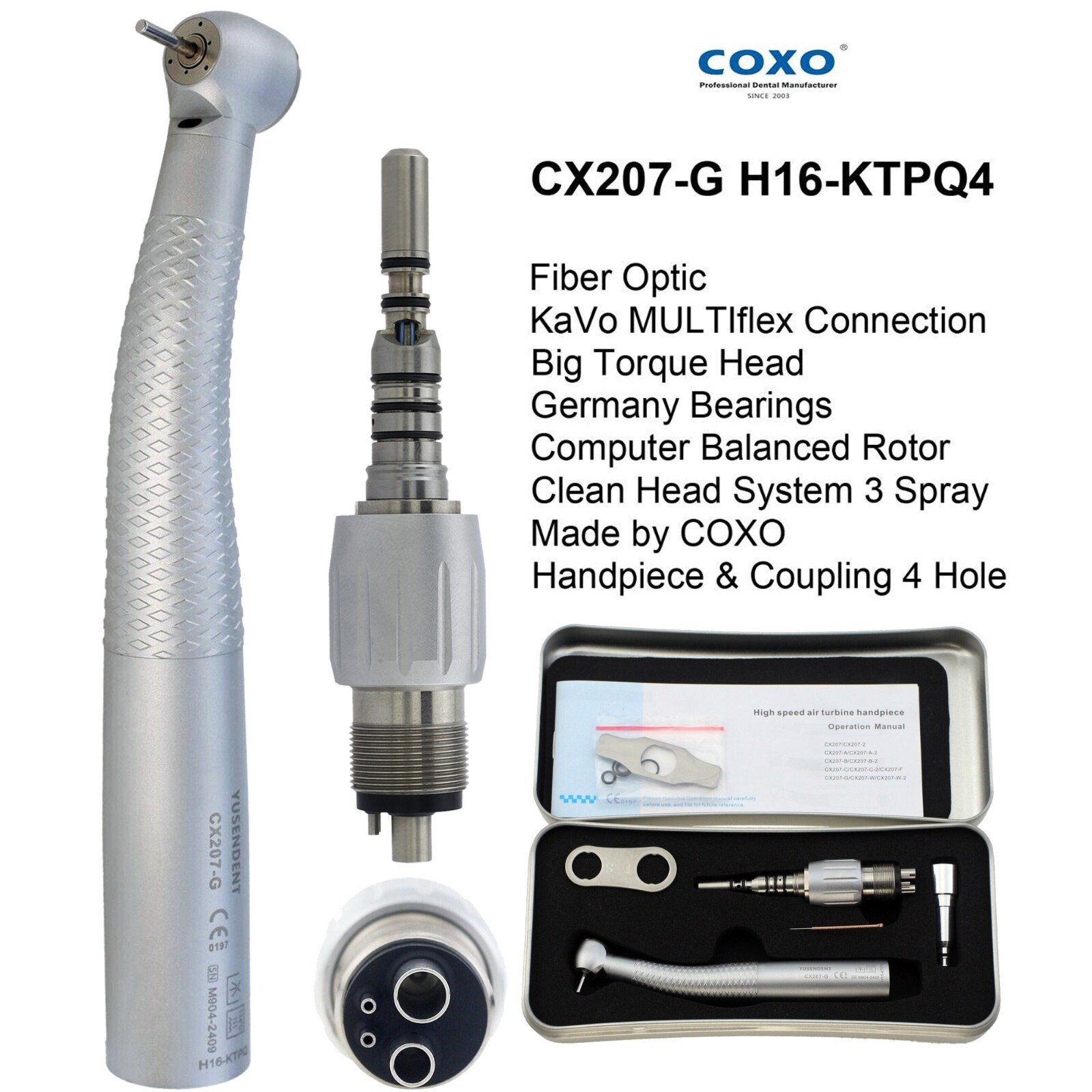 COXO Dental Handpiece Fiber Optic High Speed Turbine KaVo NSK Coupler 4 6 Hole