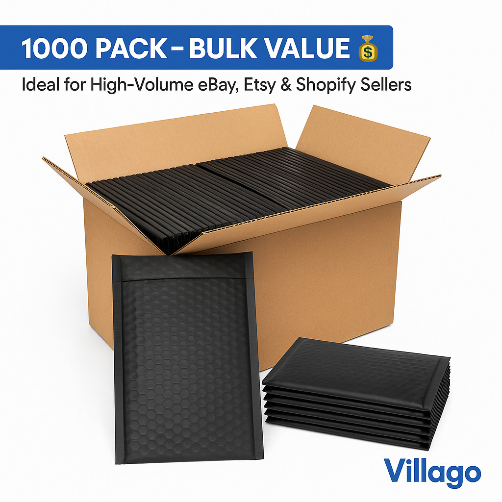 1000 #000 4×8 Black Poly Bubble Mailers Padded Envelopes Self Seal Bags