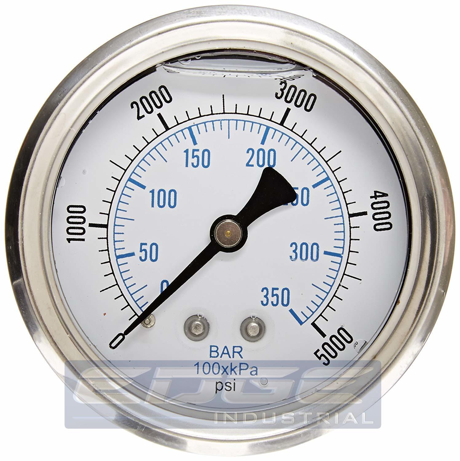 LIQUID FILLED PRESSURE GAUGE 0-5000 PSI, 2.5″ FACE, 1/4″ BACK MOUNT WOG