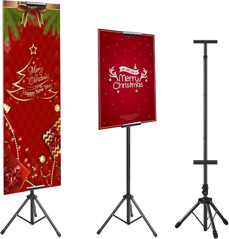 Double-Sided Tripod Poster Stand, Adjustable Up to 79″ Sign Holder Floor Display