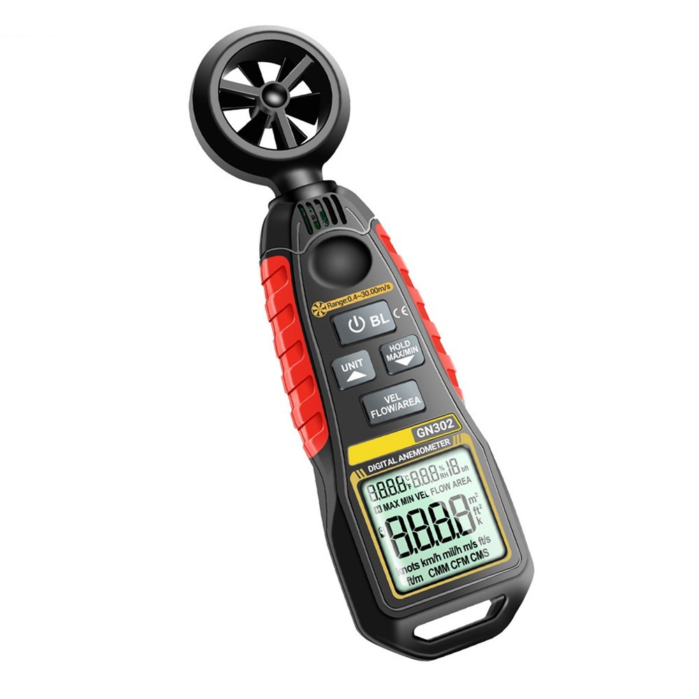 Handheld Anemometer HVAC Airflow Meter Accuracy ±2% ±2°C Measures 0.4-30.00 M/s