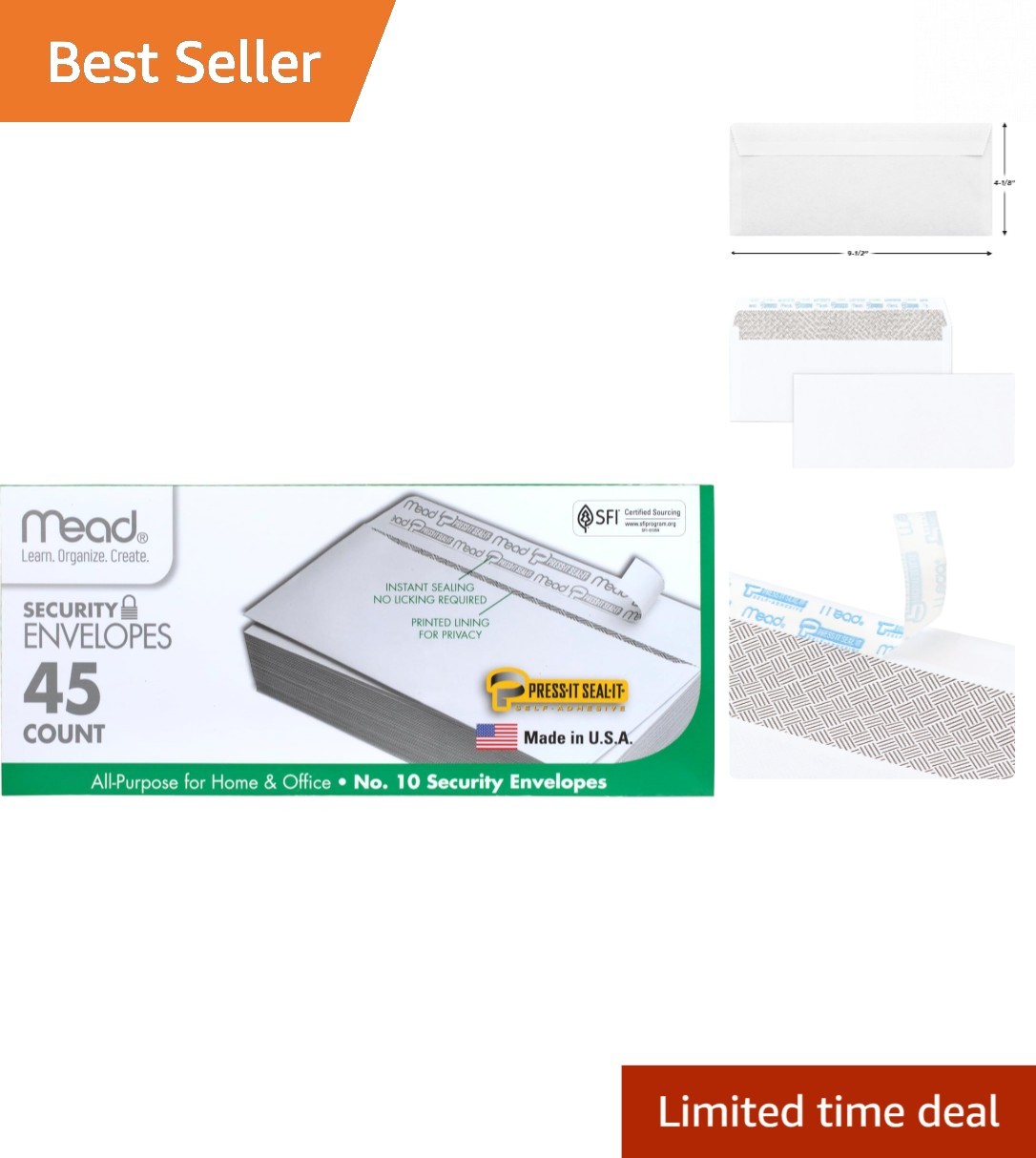 Peel and Seal Privacy Envelopes – 4-1/8″ x 9-1/2″ for Home & Office – 45 Count