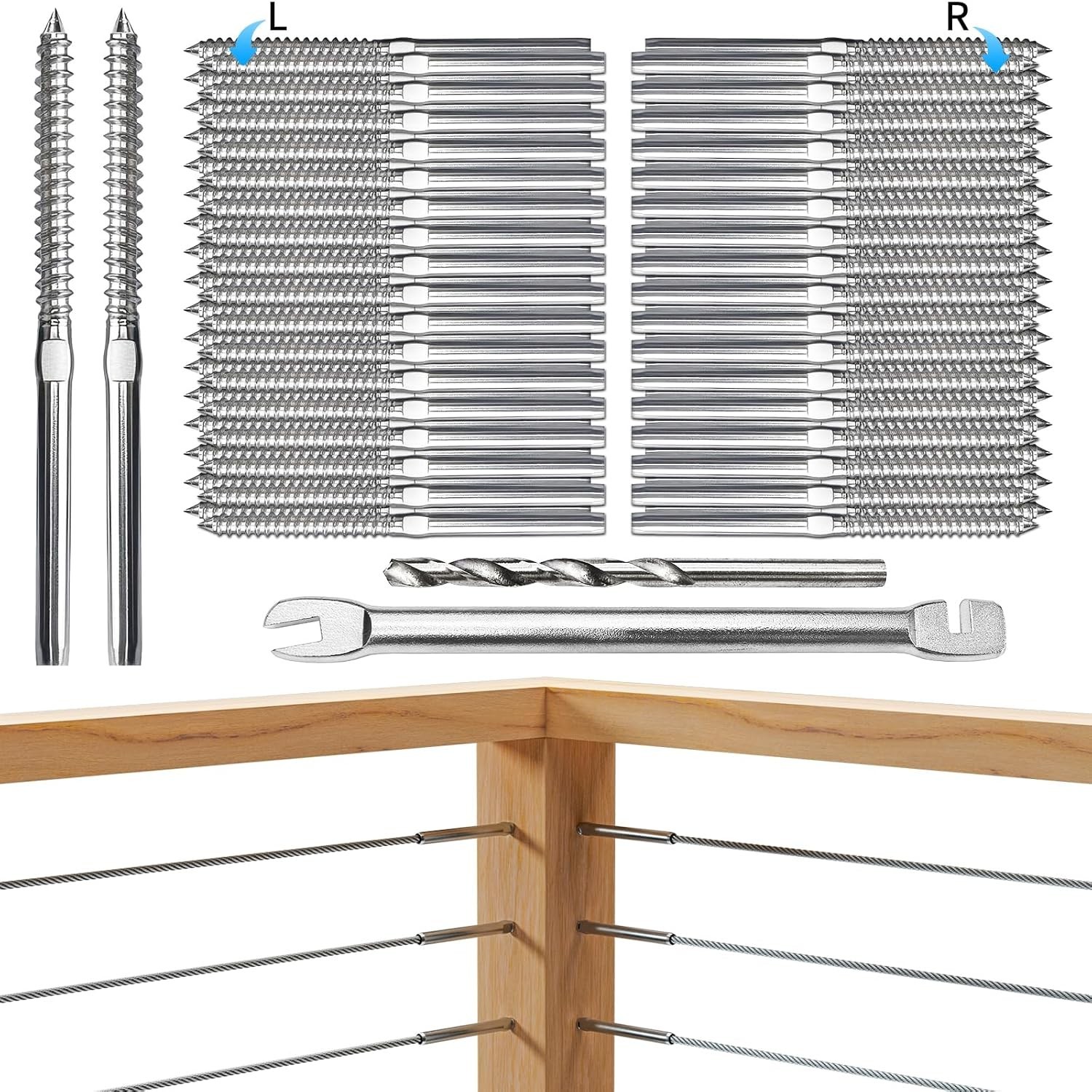 Swage Lag Screws for Cable Railing – 80 Pack T316 Stainless Steel Left and Right