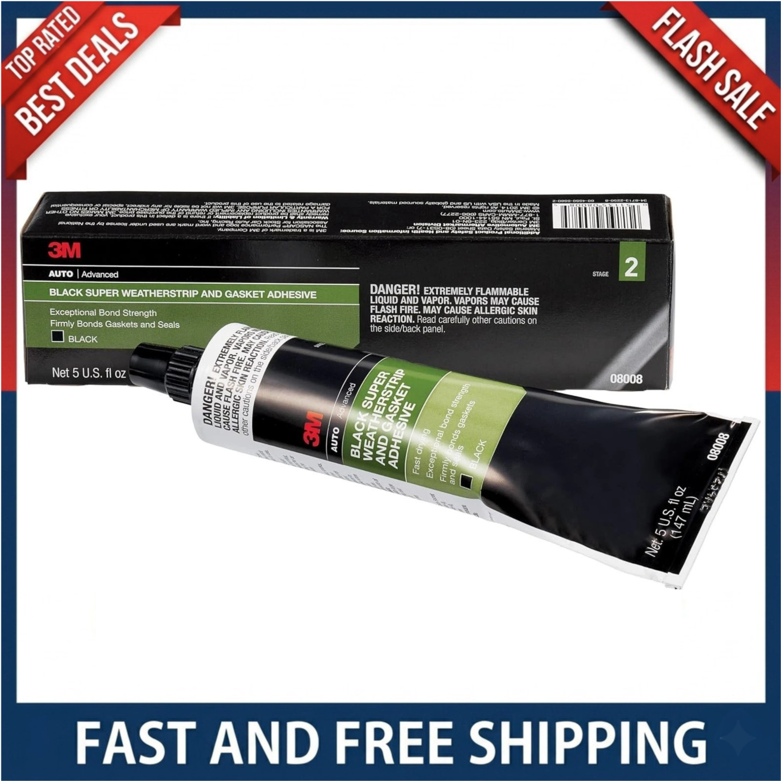 3M Black Super Weatherstrip and Gasket Adhesive, 08008, 5 fl oz, 1 Per Pack
