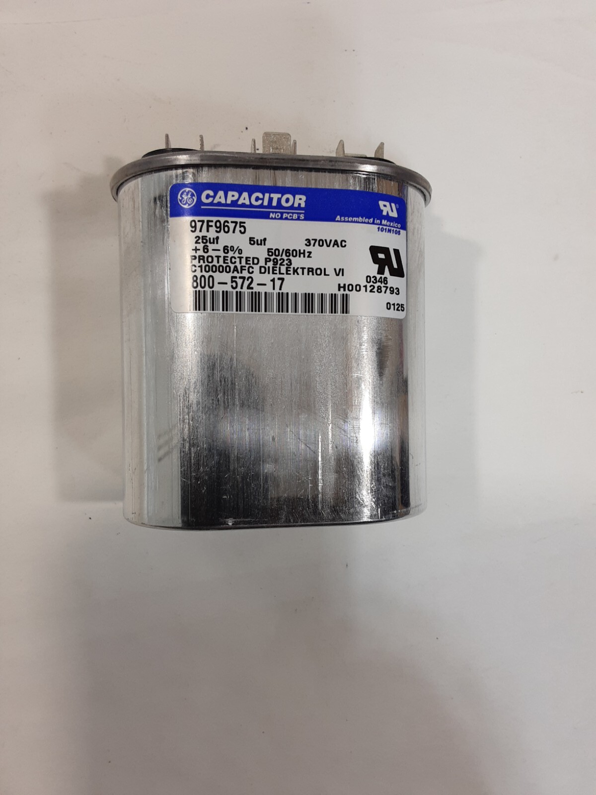 25+5 uF 370 VAC Genteq GE Run Capacitor 25/5 Dual MFD Oval C3255L 97F9675