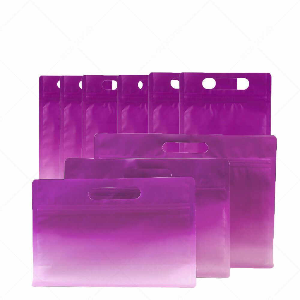 Multi-Size Gradient Matte Purple Kraft Paper Stand Up Zipper Bag w/Hang Hole P