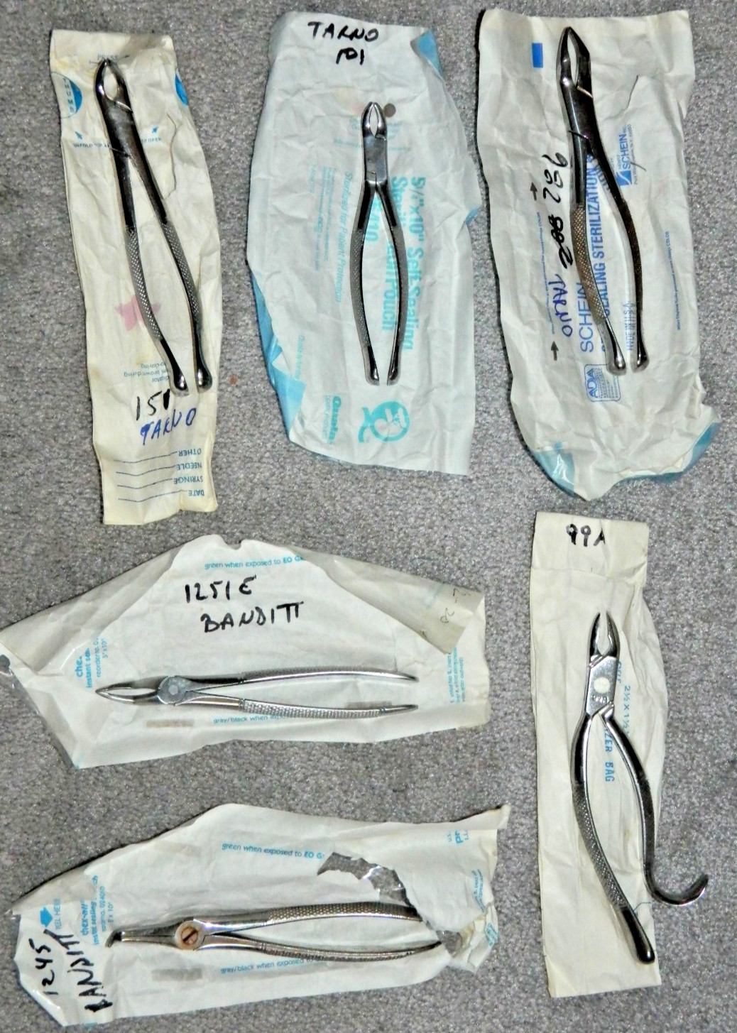Lot of 6 Dental Forceps – TARNO 151 101 286: BANDITT 1251E 1245: CLEV-DENT 99A