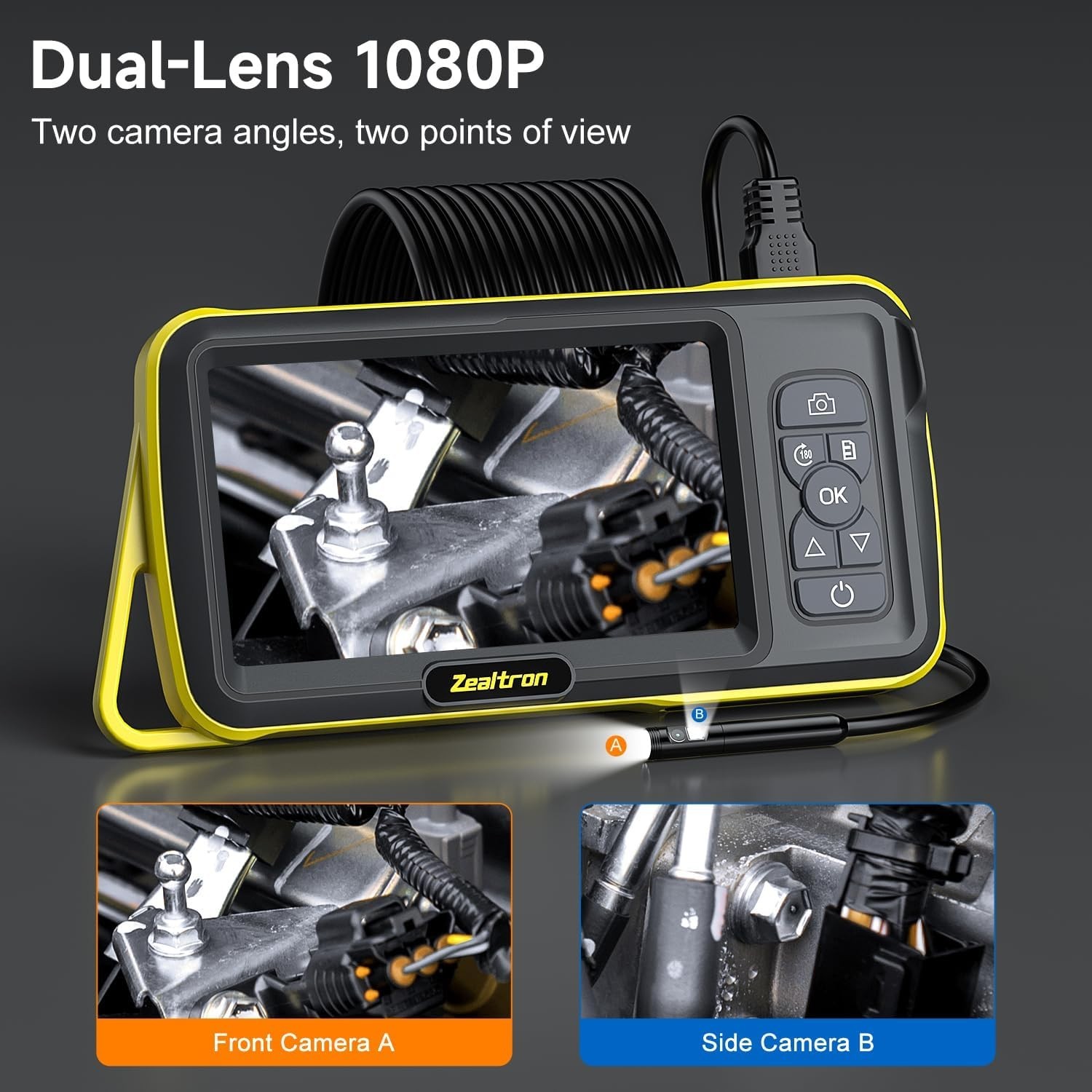 Dual Lens Borescope with 5″ IPS Screen, Endoscope Camera with Lights 16.5FT S…