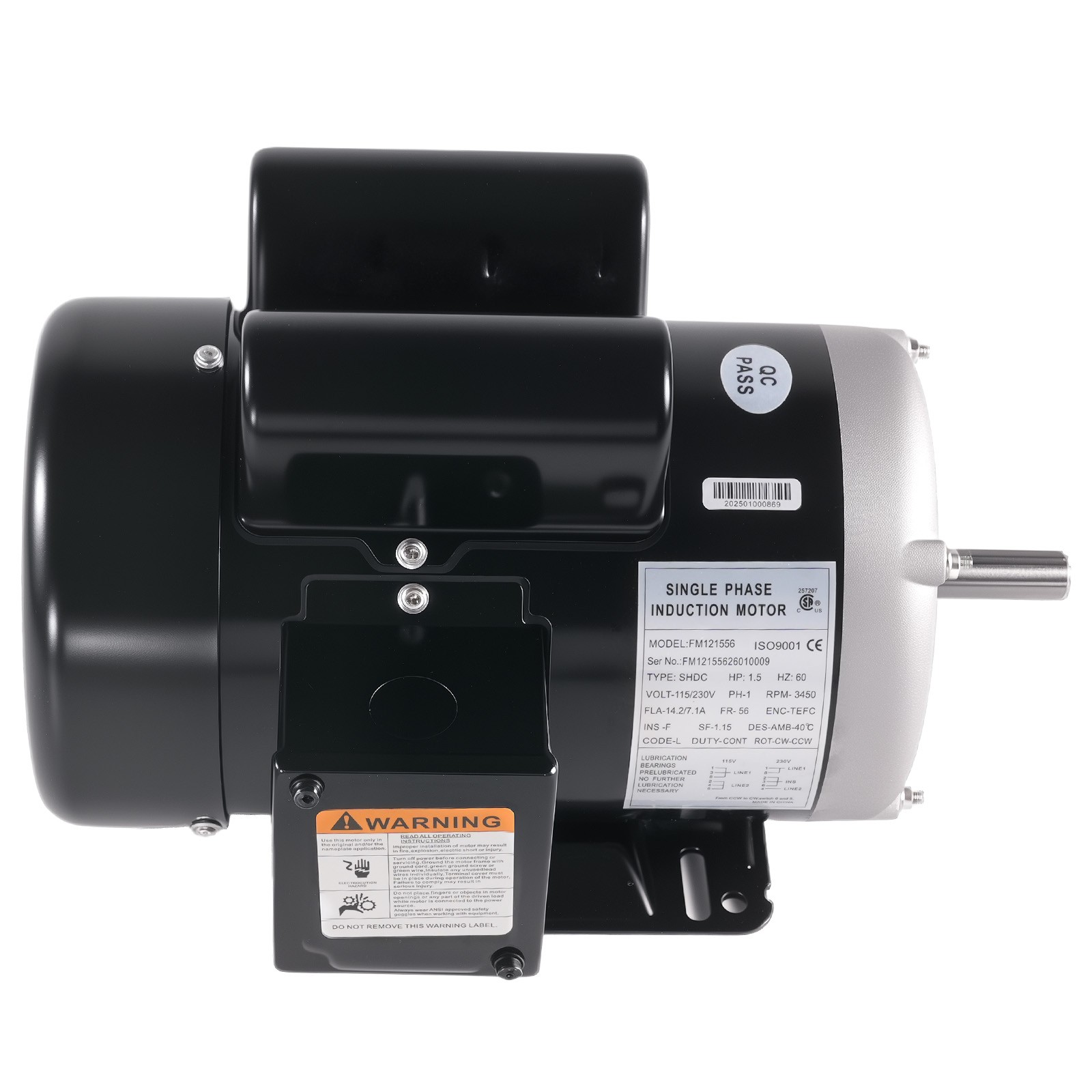 1.5HP Electric Motor 3450 RPM, AC 115V/230V, 5/8″ Shaft, Air Compressor Motor