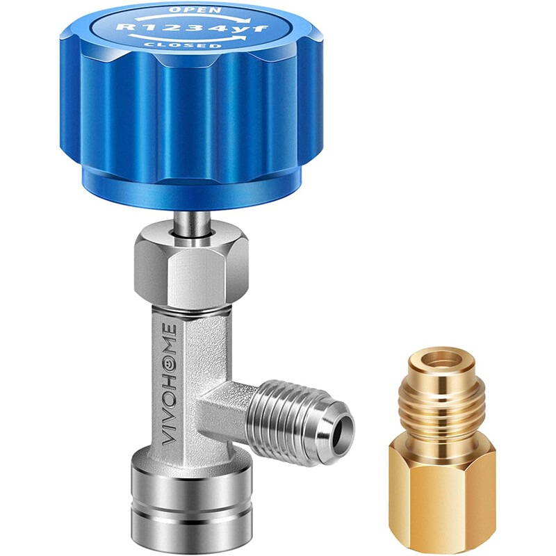 R1234yf Self Sealing Can Tap Valve w/ Tank Adapter for 1/4″ and 1/2″ AC Charging