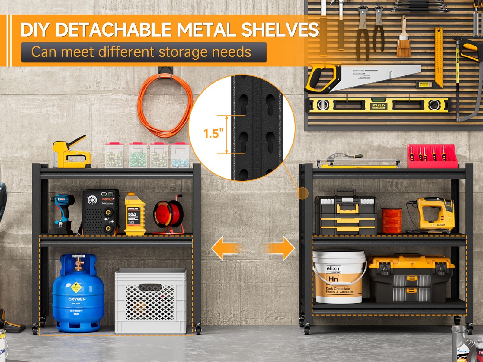 Heavy Duty Metal Shelving 3-tier Garden Tool Racks Utility Garage Tool Racks