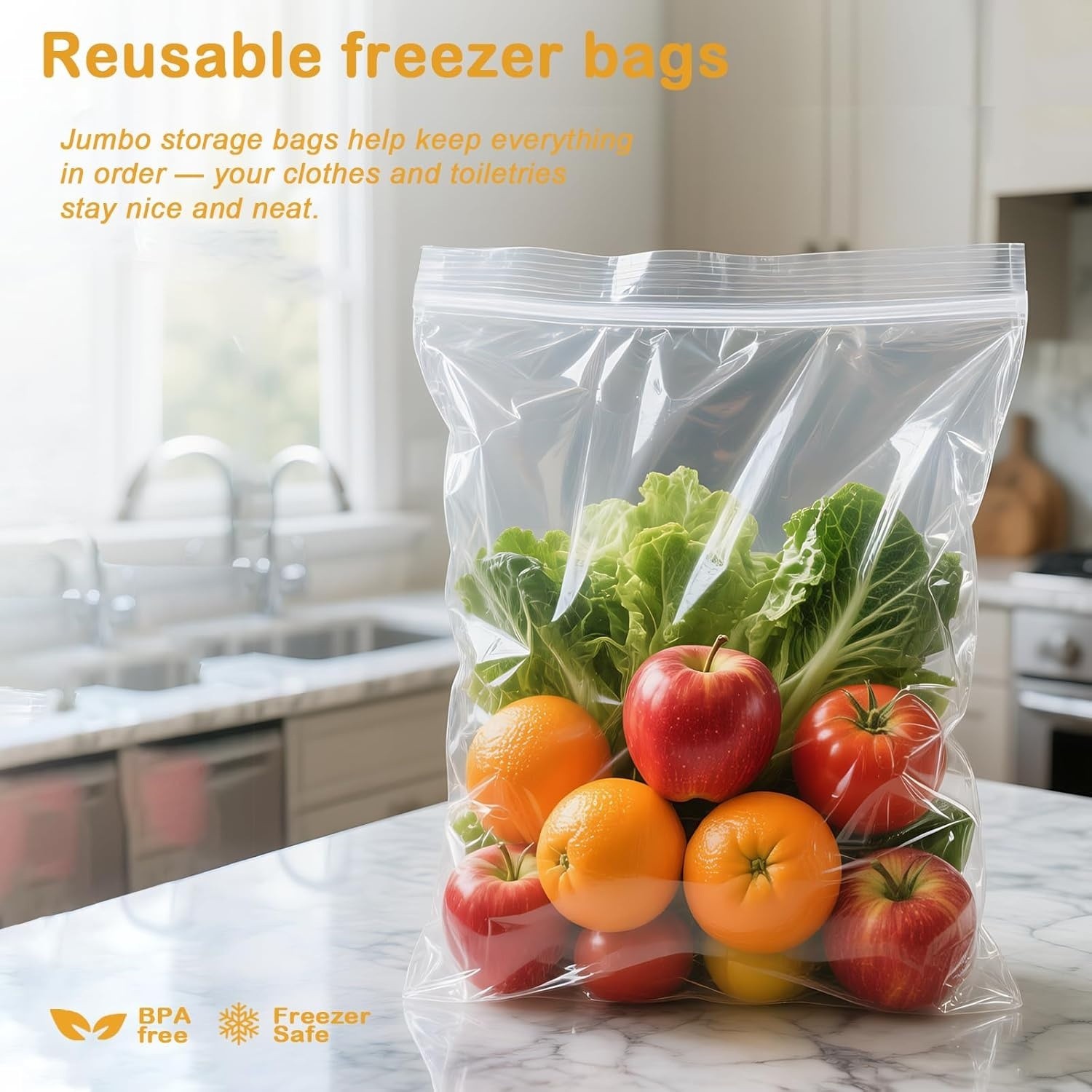10 Pack Extra Large Plastic Storage Bags, Zipper Seal, 2.4-mil Thick, Heavy Duty