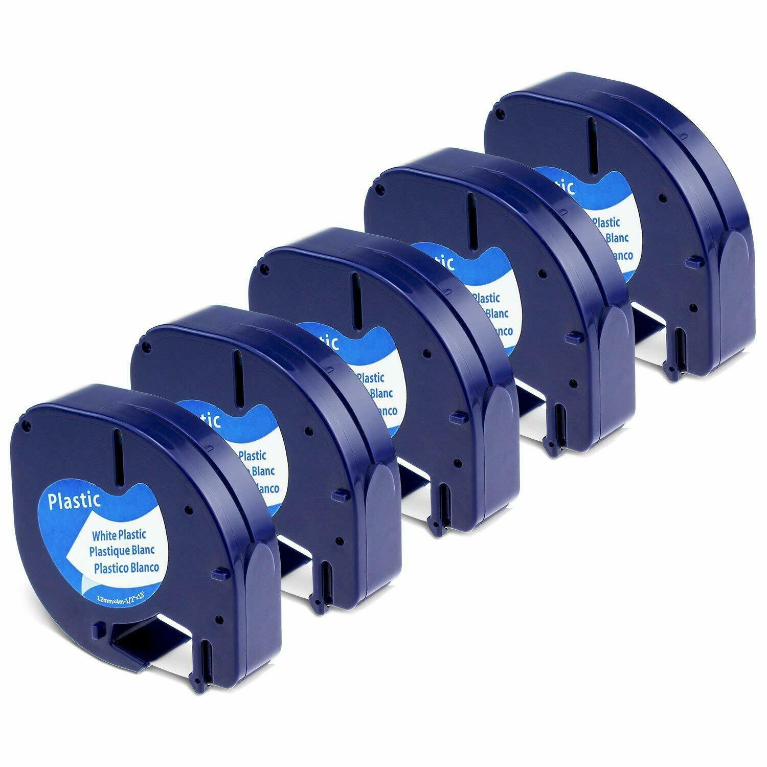 5PK Compatible Dymo LetraTag Refill 91331 Plastic White Label Tape 12mm LT-100H