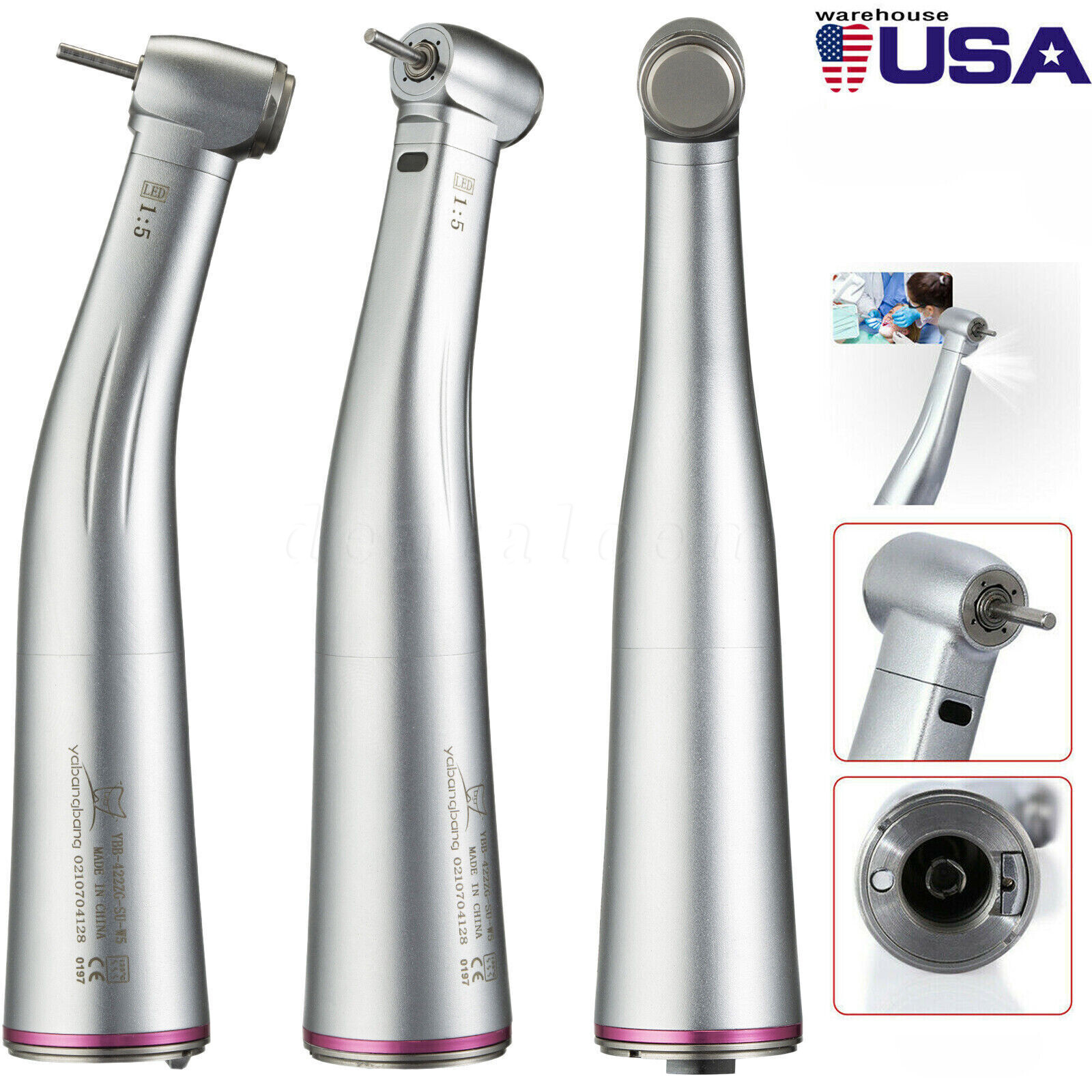 Dental 1:5 Increasing LED Fiber Optic Contra Angle Red Ring For NSK Ti Max Z95L