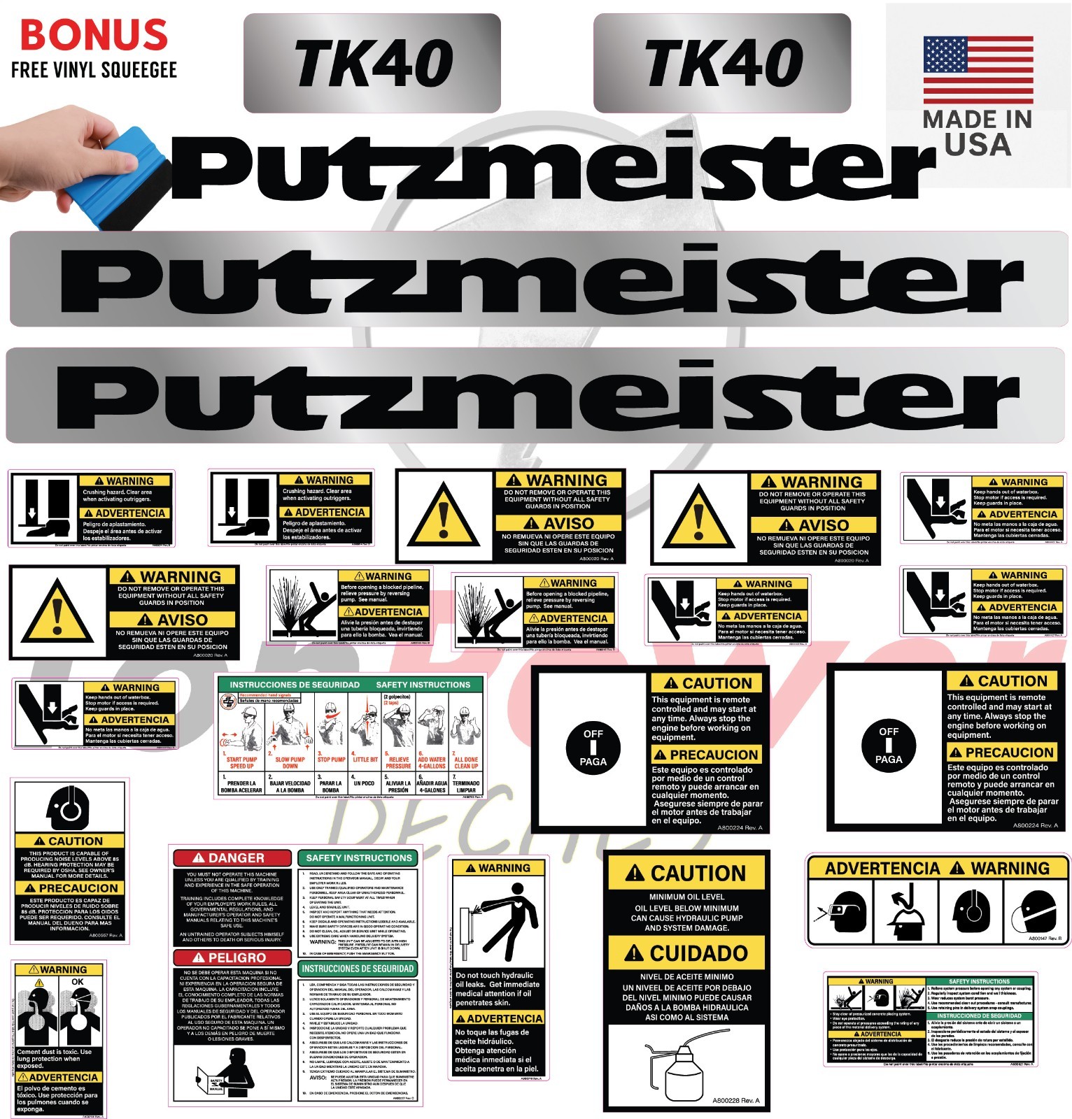 Fits Putzmeister TK40 Decal Kit Trailer Pump – 3M VINYL/FREE SHIPPING