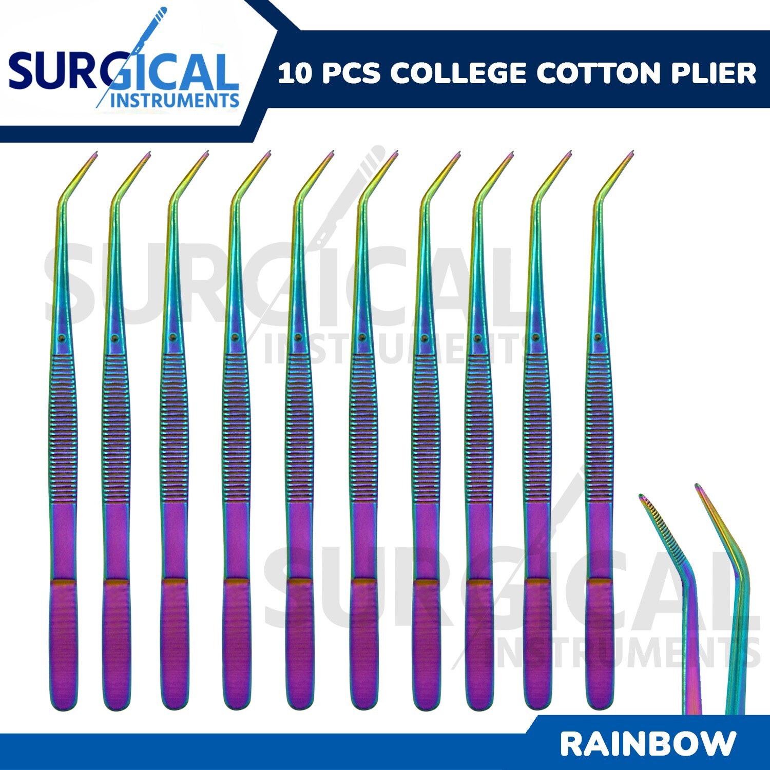 10 College/Cotton Dressing Pliers 6″ Titanium Rainbow Color Dental German Grade