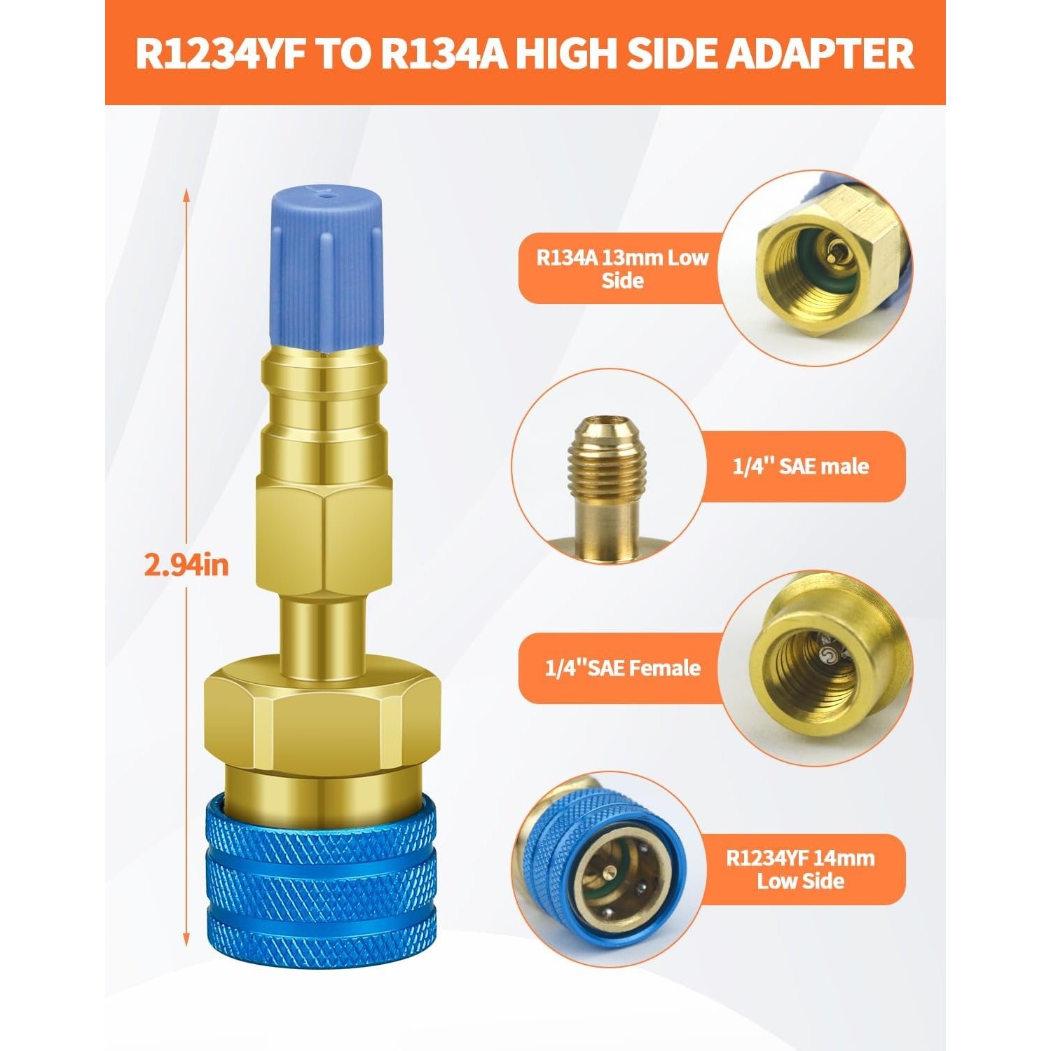 R1234YF Adapter Kit for R134A AC Charging with Quick Connect Couplers