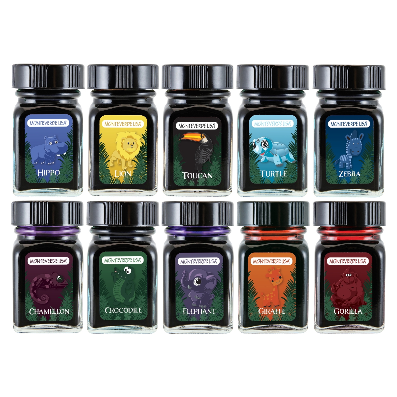 Monteverde MV12379 10 Piece Fountain Pen Ink Bottle Gift Set-Jungle Ink
