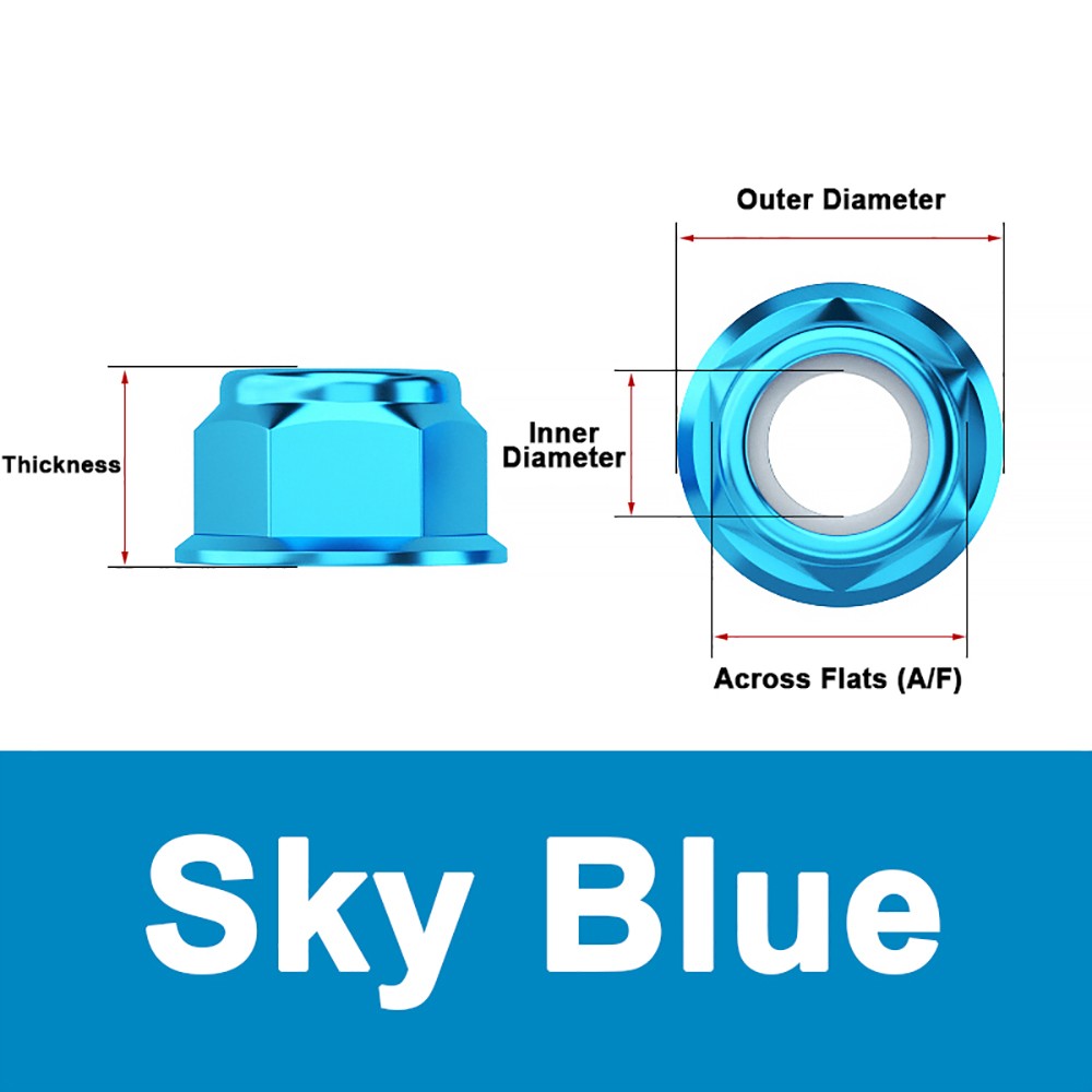 Aluminium Alloy Anodized Nyloc Self Locking Hex Flange Nuts M2 M2.5 M3 M4 M5 M8