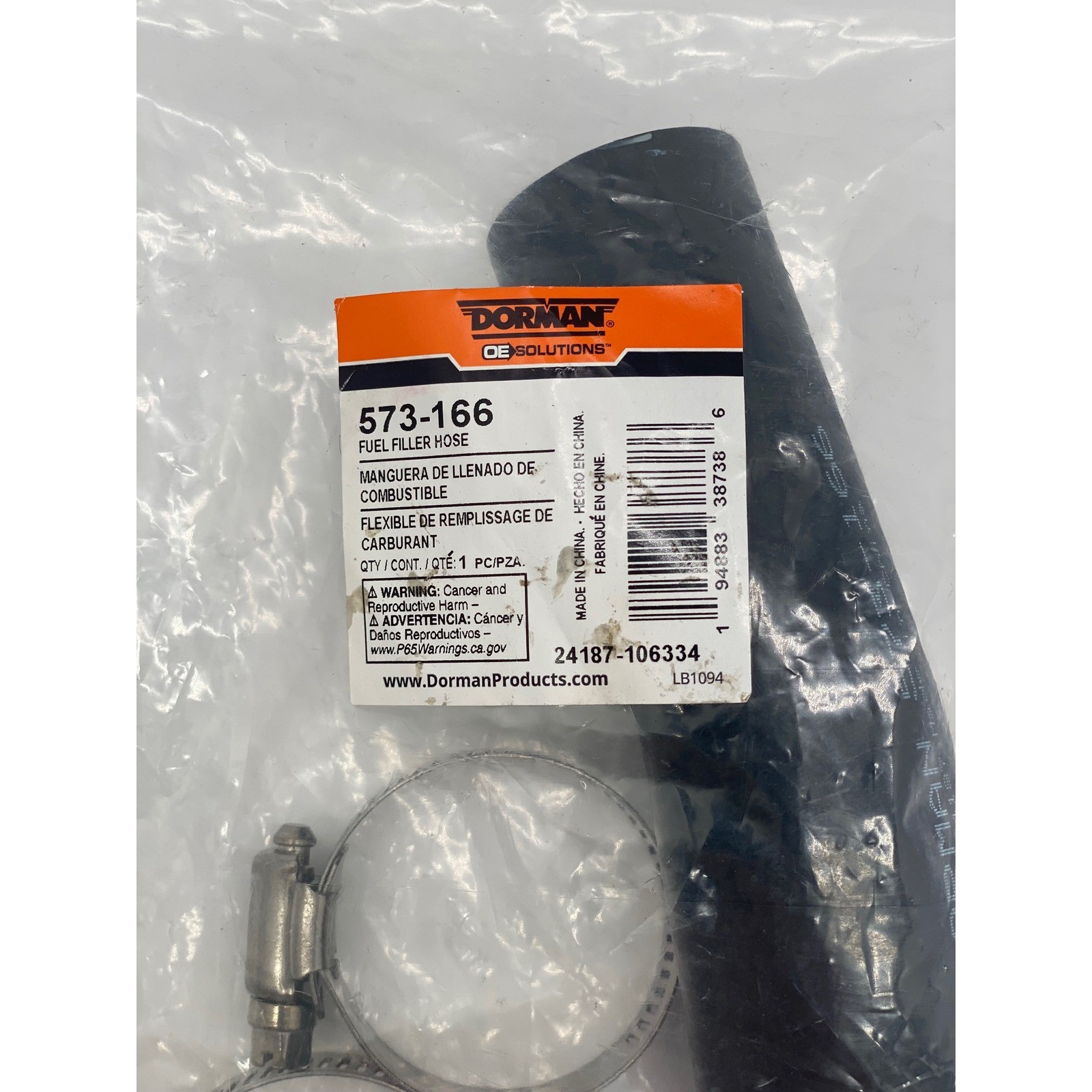 Dorman 573-166 Fuel Filler Hose with Clamps Black Rubber OE Replacement