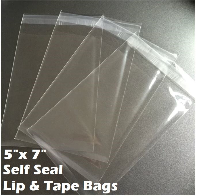 5″ x 7″ Clear Recloseable Self Seal Adhesive Lip & Tape Plastic Cello Bags