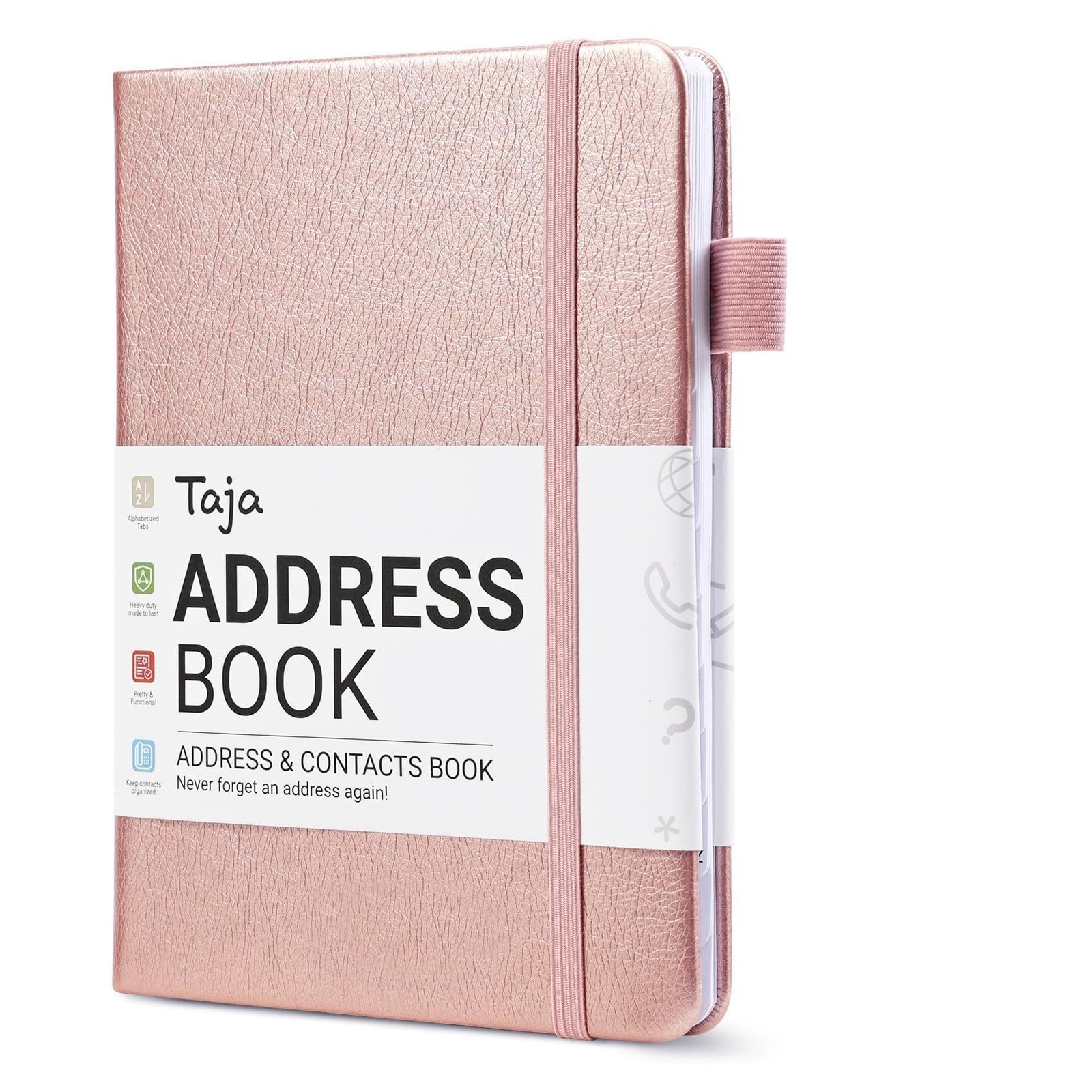 Taja Address Book with Alphabetical 158 pages, 5.2 x 6.8 inches, A- Rose Gold