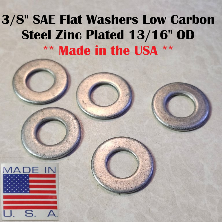 3/8″ SAE Flat Washers Low Carbon Steel Zinc Plated 13/16″ OD Pick Quantity – USA