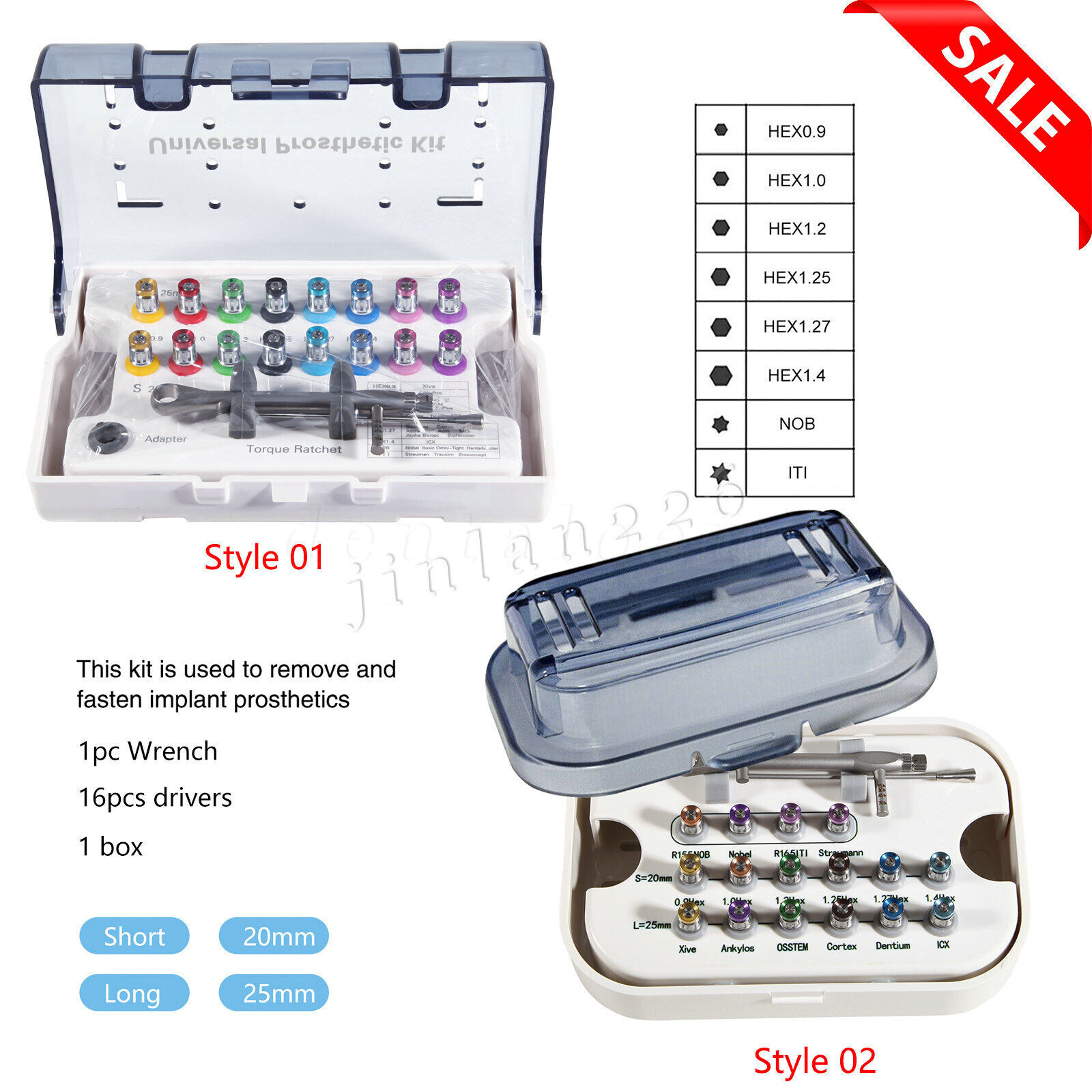 Dental Universal Implant Kit Abutment Hand Driver Hex Screwdriver Long+Short 2ty