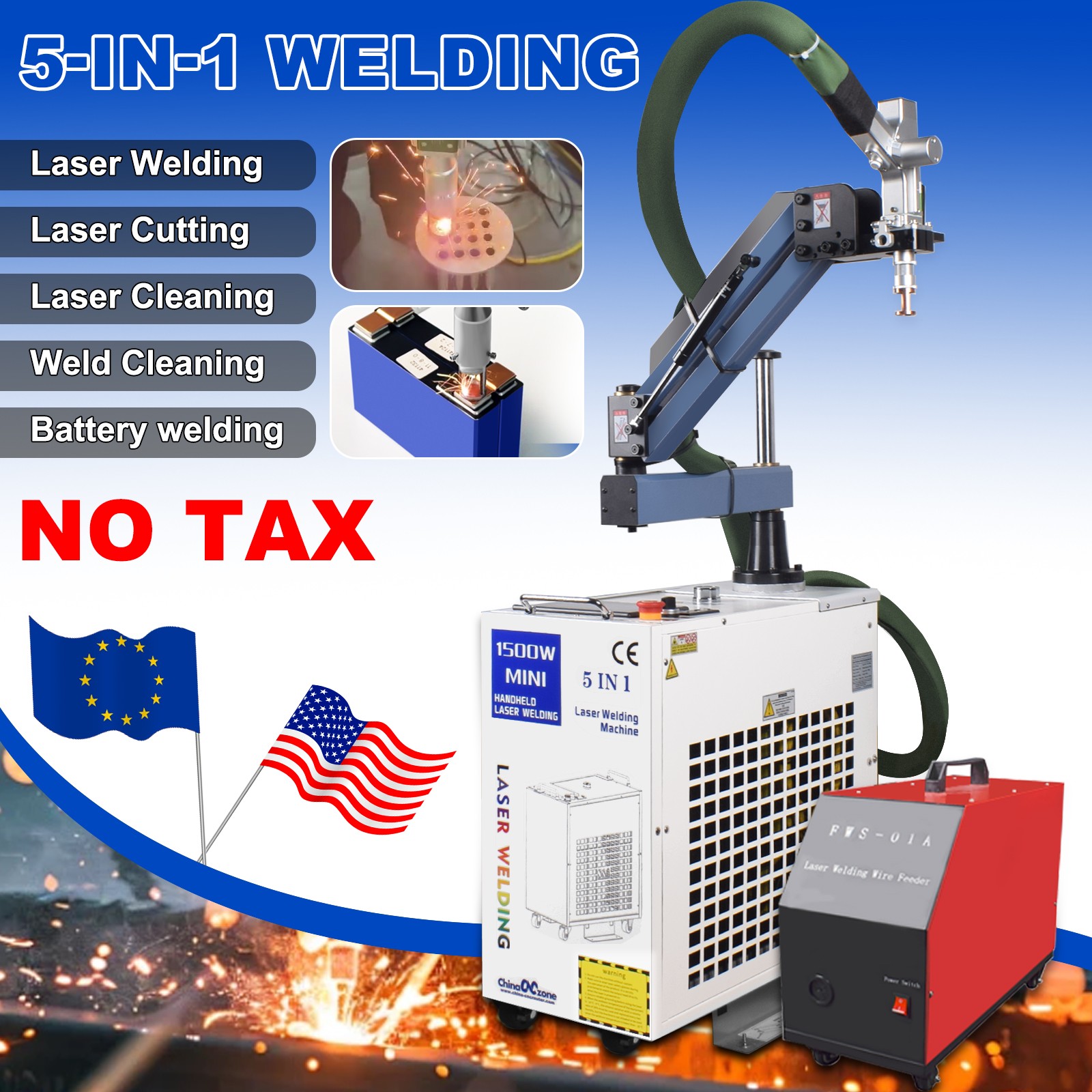 5-in-1 1500w Handheld Metal Laser Welding Machine Battery Welder Laser Cleaner