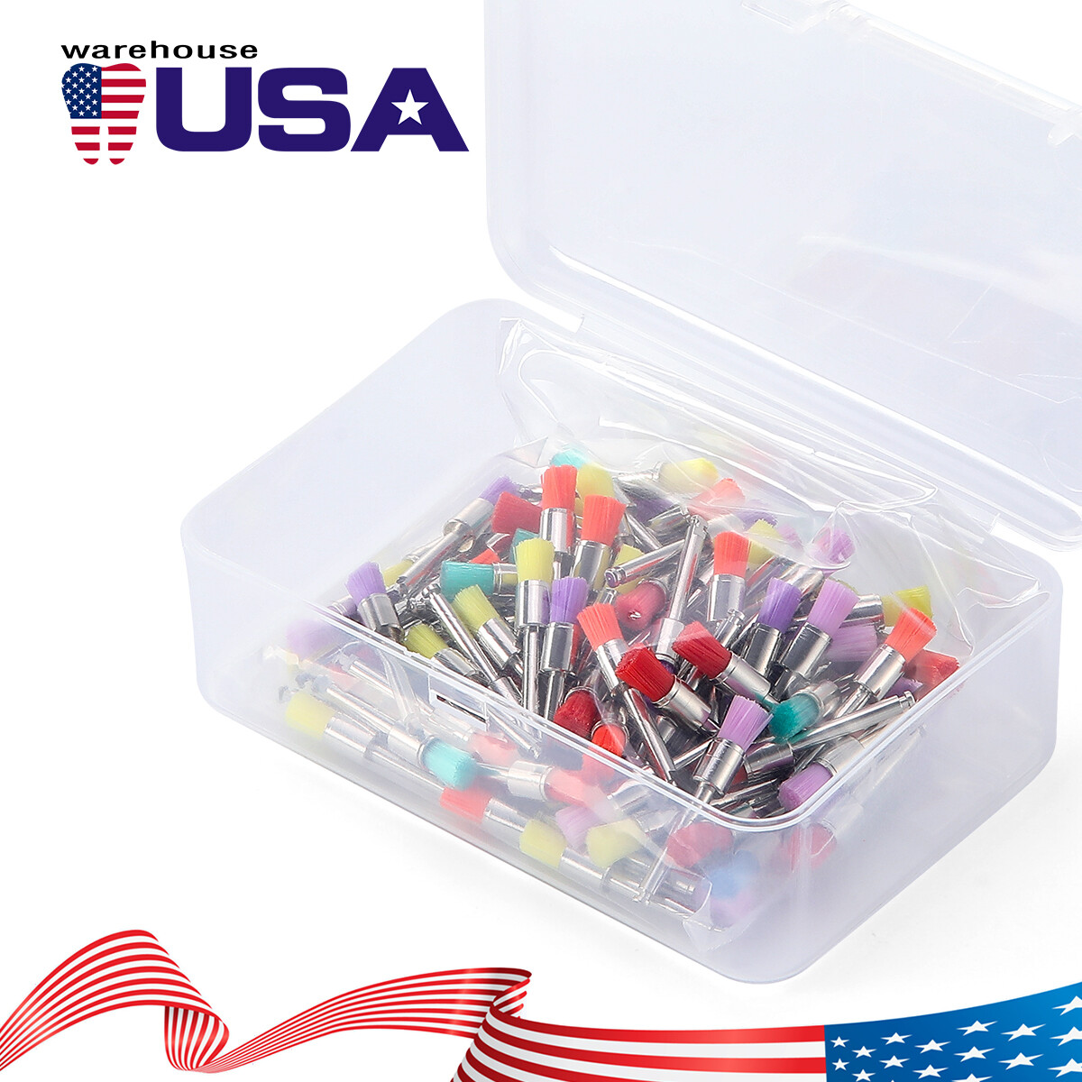 100Pcs Dental Polishing Polisher Prophy Brush Bowl Flat Type Colorful Nylon