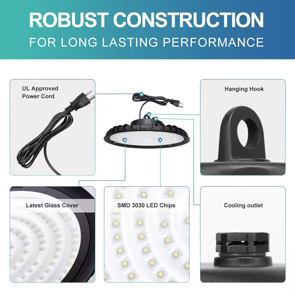 LED High Bay Light UFO 200W LED Shop Light Fixture Industrial Warehouse Light 8P