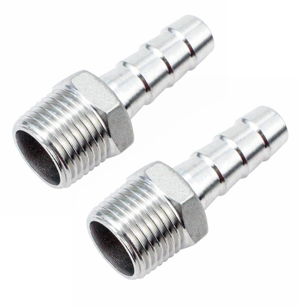 2x Stainless Steel 1/2″ Hose Barb to 3/8″ Male NPT Home Fitting Water Fuel N956