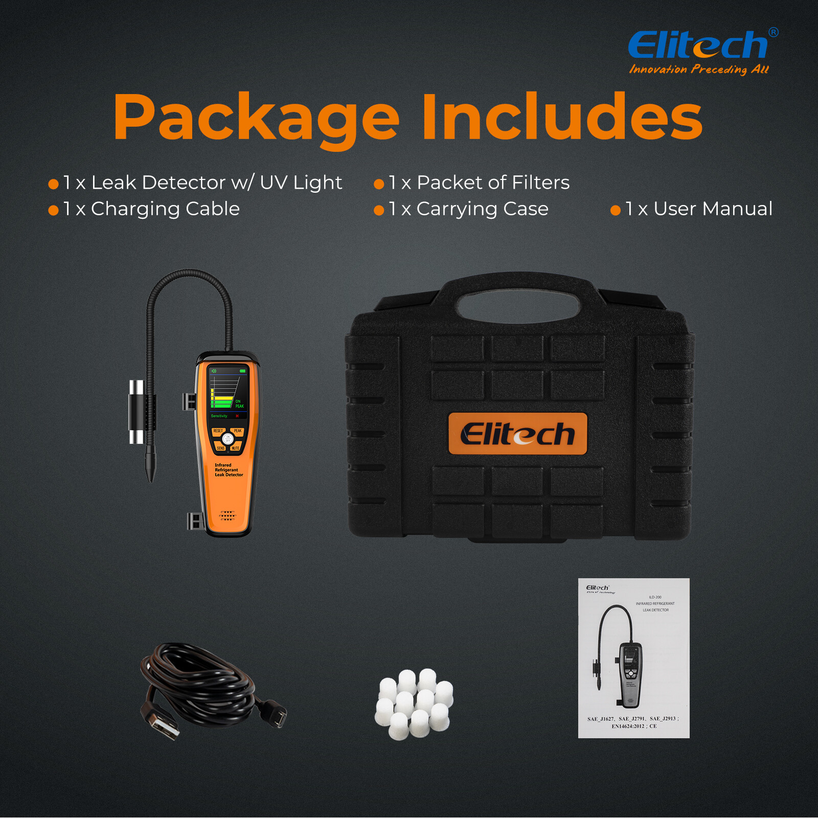 Elitech EMG-40V Digital Manifold Gauge +ILD-200 Leak Detector+LMC-100A+Scale