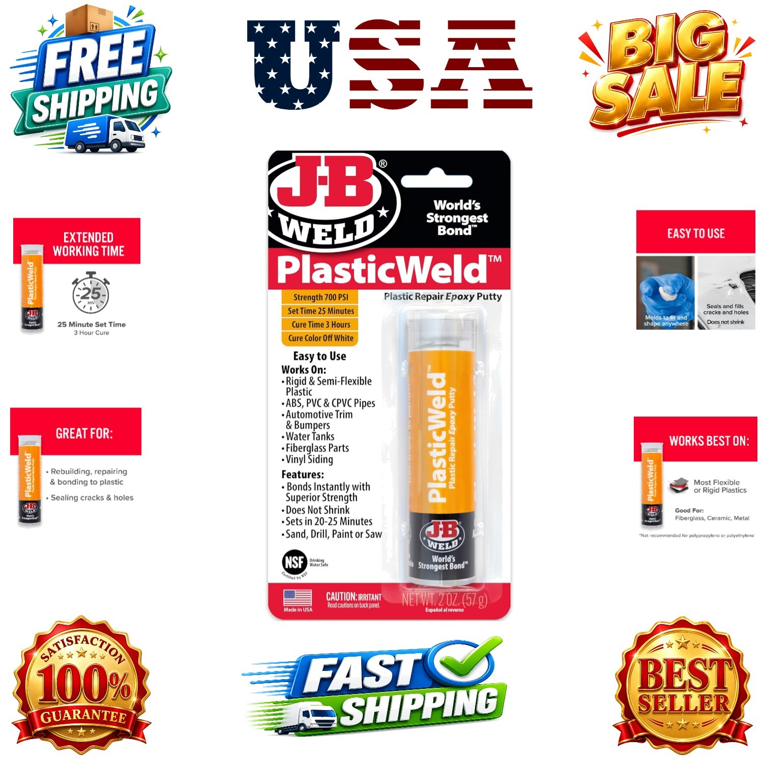 PlasticWeld Plastic Repair Epoxy Putty – 2 oz.