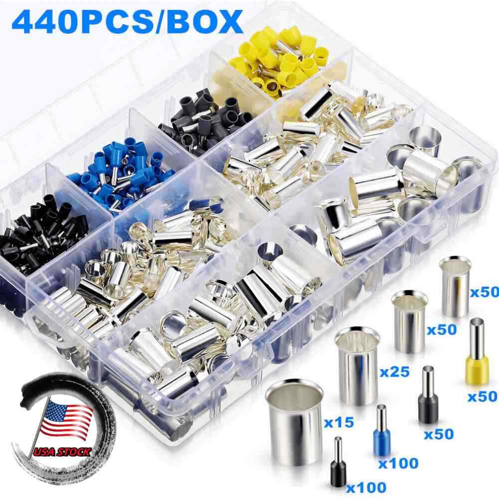 Wire Ferrules Kits Crimp Terminal Connector AWG (2/0 1/0 2 4 10 12 14 16) 440pcs