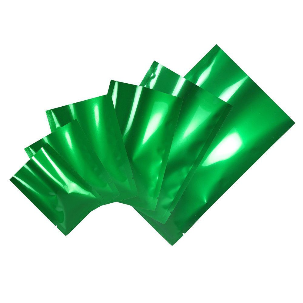 Many Sizes for Glossy Green Flat Foil Mylar Heat-Sealable Open Top Pouch Bag G07