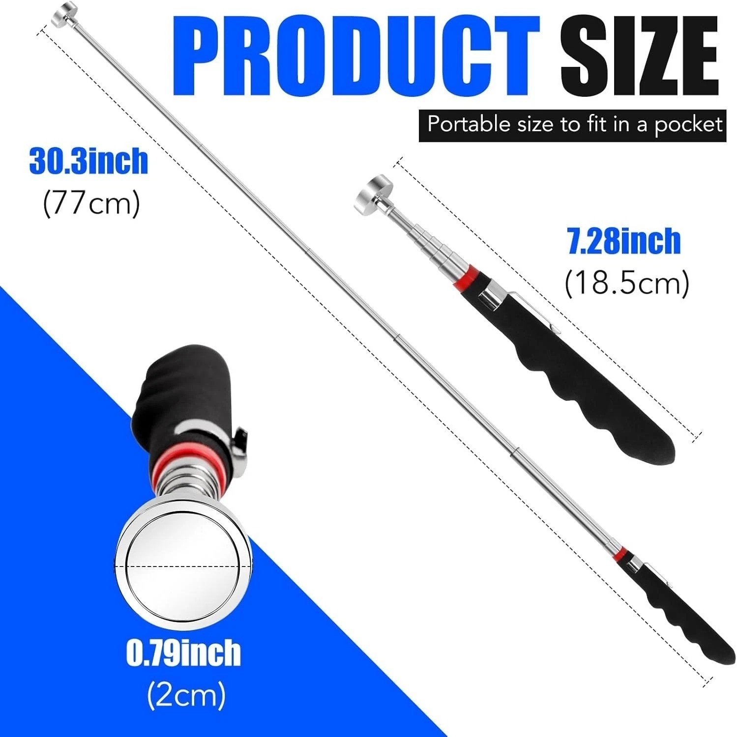 2PCS Magnetic Pickup Tool 30in Telescoping 40lb Pull Strong Magnet Stick Extenda