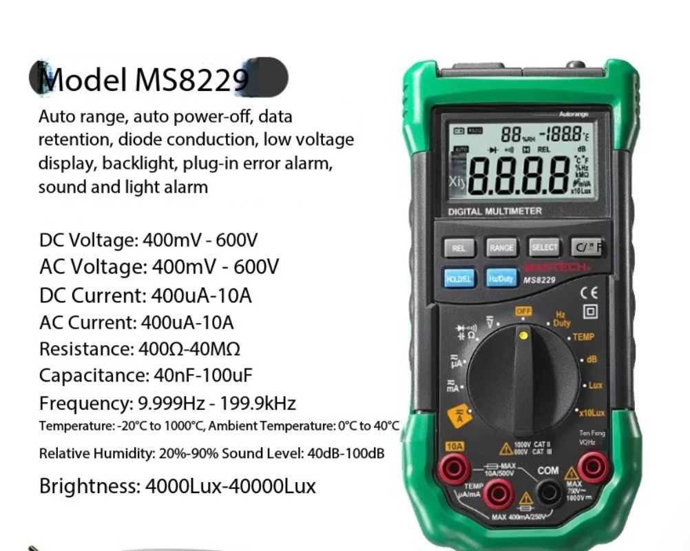 Multifunctional 5-in-1 Digital Multimeter with Illuminance and Noise Meter