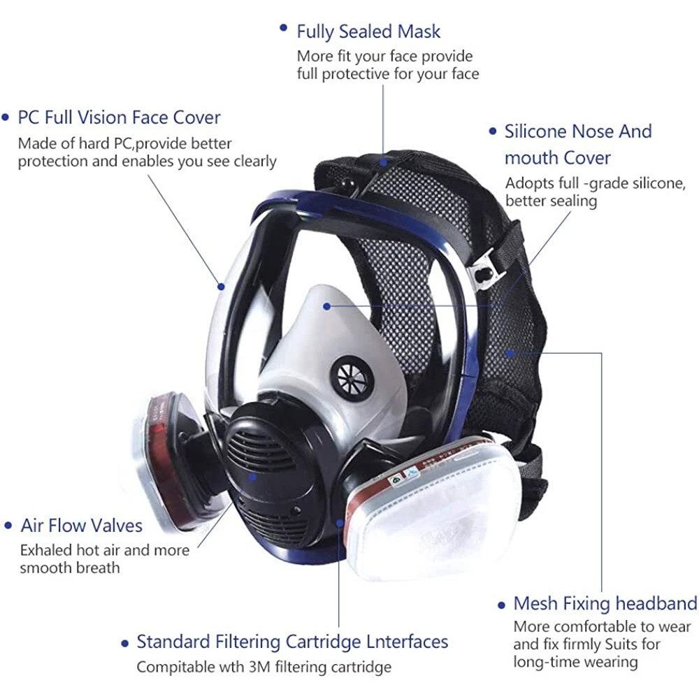 15 in 1 Full Face Gas Mask Respirator Safety Painting Spraying Facepiece 6800