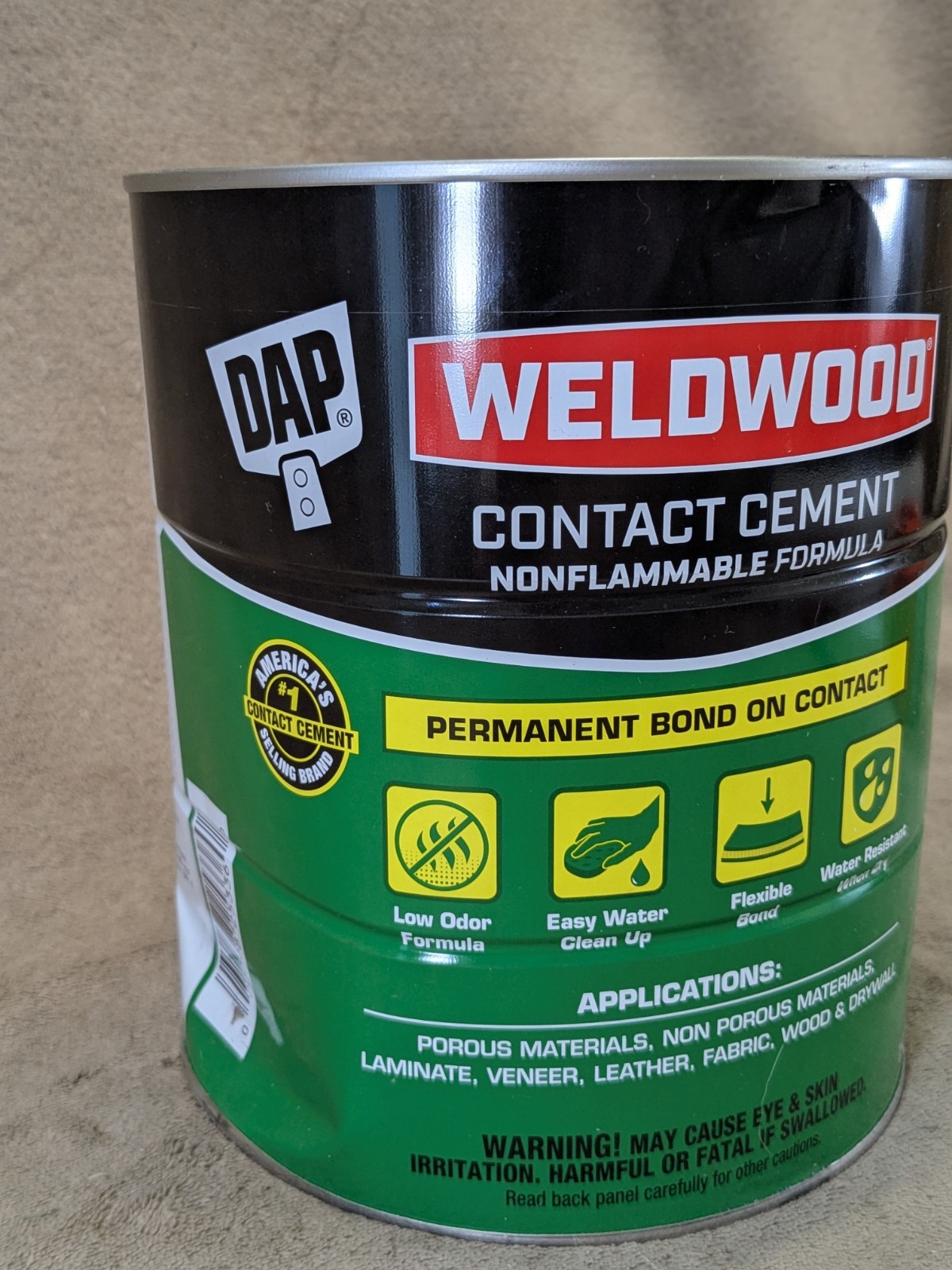 DAP Contact Cement Weldwood Nonflammable Gen Purpose 1 gal Can Natural DENTED