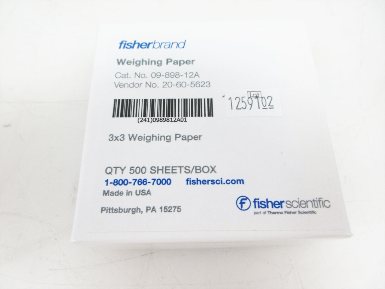 BOX 500 FISHERBRAND 3X3 WEIGHING PAPER 0989812A 09-898-12A 3″ x 3″ 76 x 76mm