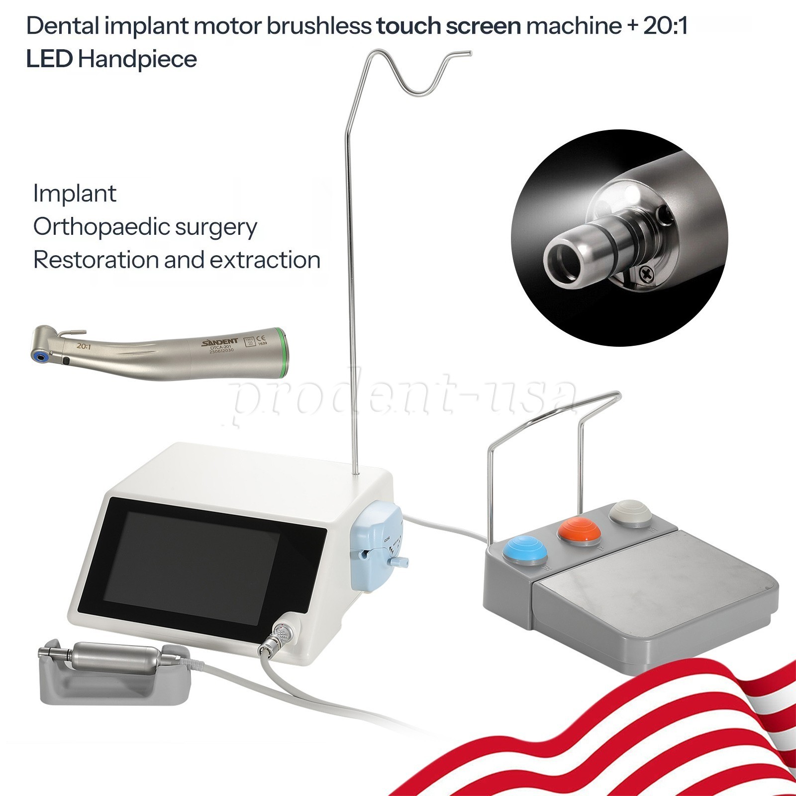 Dental Surgical Brushless LED Implant Motor System Touch Sreen&20:1 Contra Angle