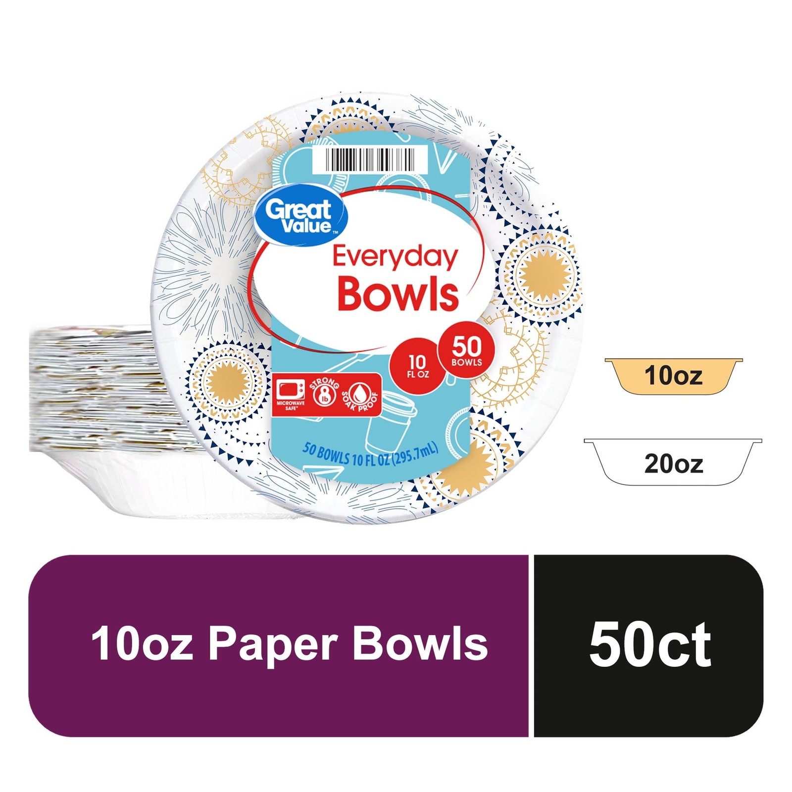 Disposable Paper Bowls 10 oz 50 Count Everyday Use Party Picnic